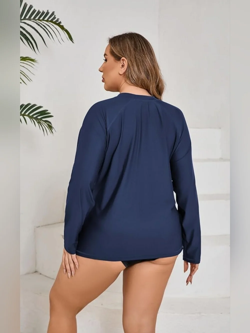 Halcurt Navy & Aqua Long Sleeve Swim Top with Palm Logo 4x - Picture 2 of 8